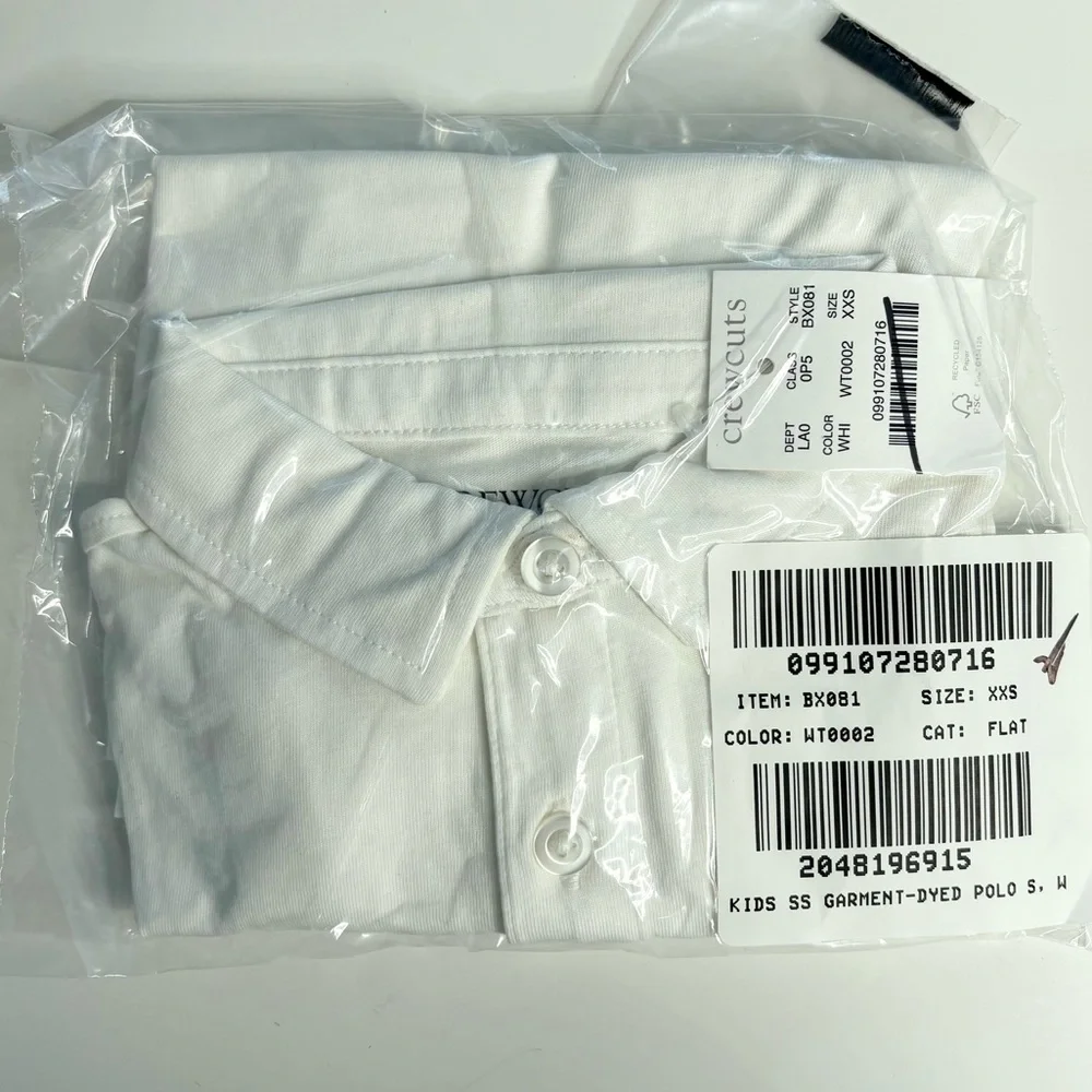 NWT J. Crew Kids' New Short-sleeve Garment-dyed Polo Shirt White